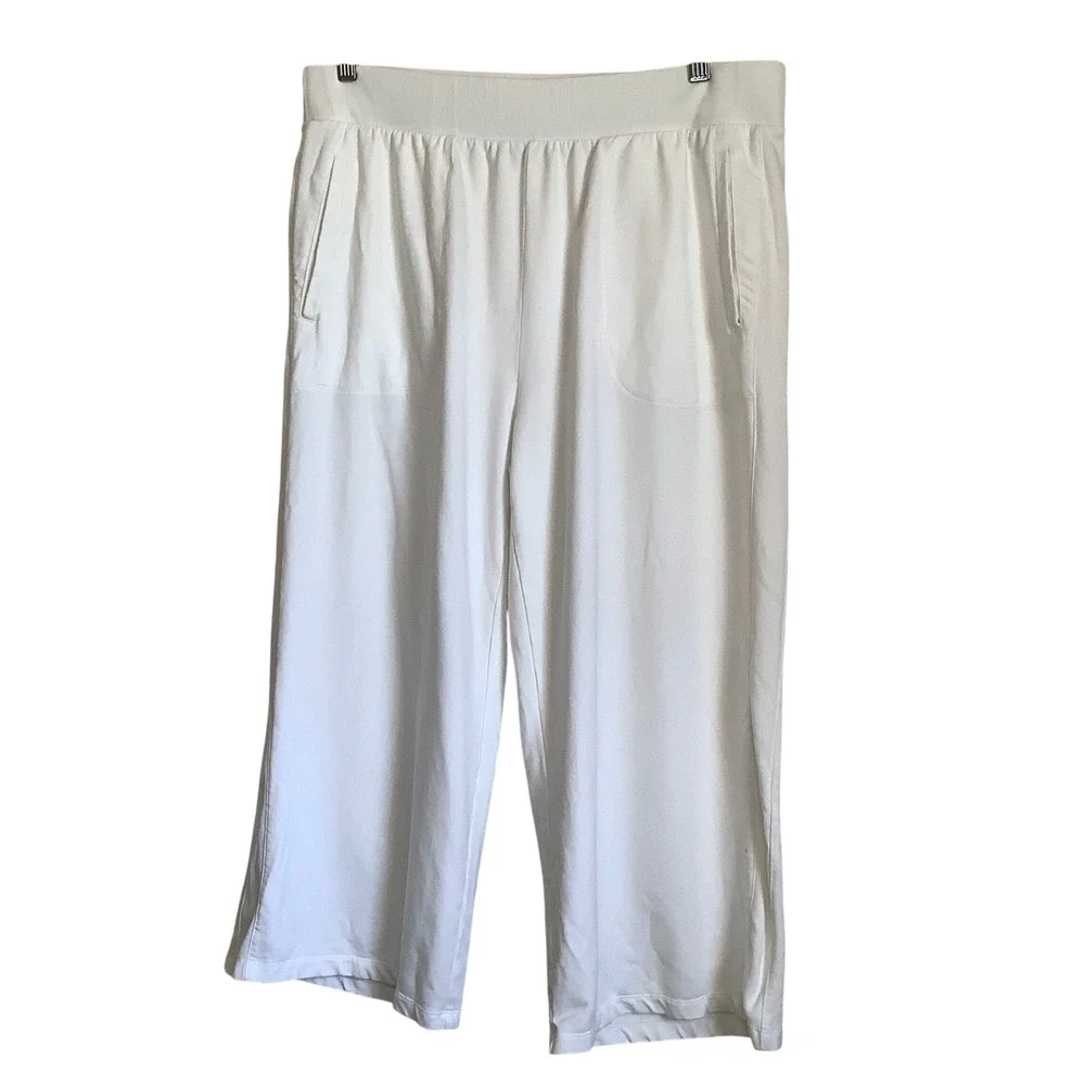 T by Talbots Women White Wide Leg Crop Pants XL Petite Cotton Modal Stretch XLp - Picture 14 of 16